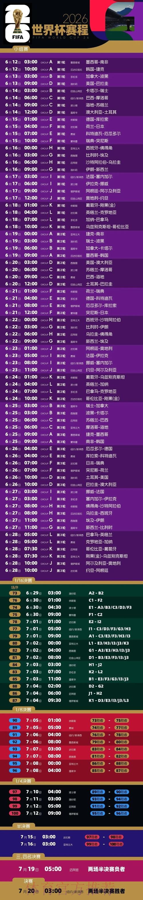 2026世界杯每日赛程最新全程直播免费观看